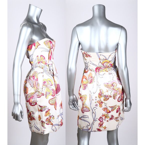 EMILIO PUCCI DRESS BUSTIER STRAPLESS MIKADO BUTTERFLY SILK  sz IT 40 US 4 - Picture 6 of 8